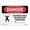 Signmission OSHA Danger, Confined Space Follow Entry Procedure, 18in X 12in Decal, 18" W, 12" H, Landscape OS-DS-D-1218-L-1088
